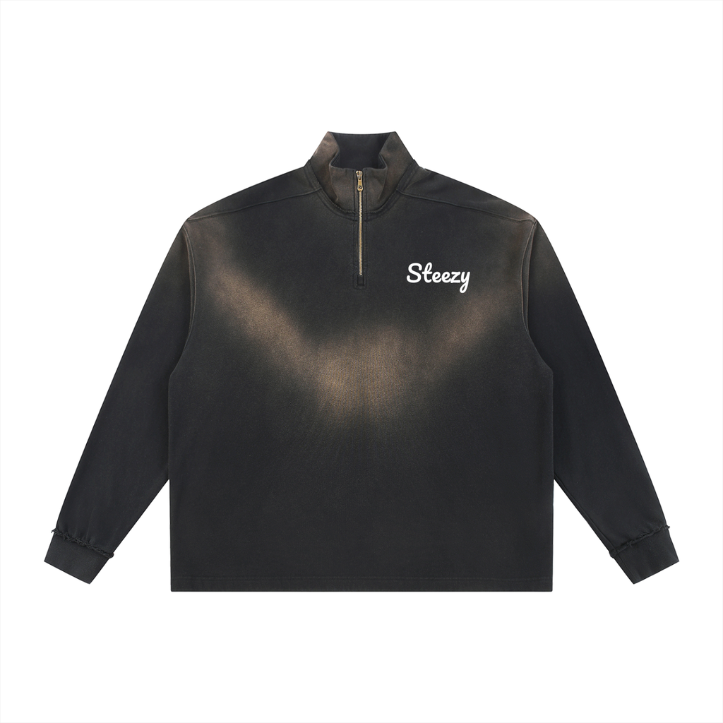 Sun Fade Raw Edge Quarter-Zip Sweatshirt
